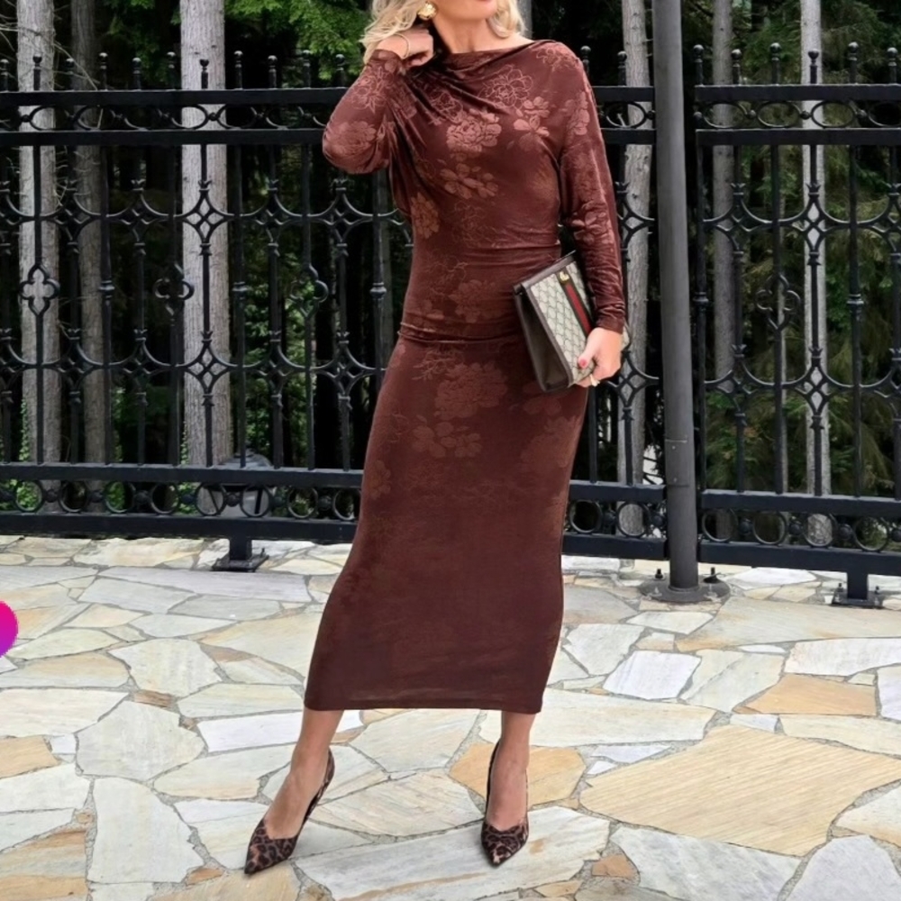 Zara Chocolate Brown Textured Dress